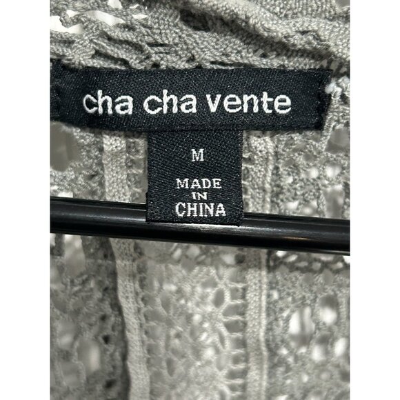 Cha Cha Vente Gray Open Front Lightweight Cardigan Sweater Lace Accents Sz M - Picture 5 of 10